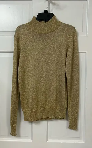 Vintage Cache Metallic Gold Knit Turtleneck Sweater thumbnail 1