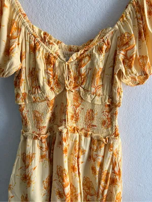 Sabo Skirt Milota Dress Size M Yellow Floral Puff Sleeves Mini Boho Summer thumbnail 7