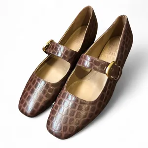 Y2K 90s Preppy Streetwear Brown Grunge Faux Croc Leather Mary Jane Ballet Ballerina Flats Gold Buckles Shoes Round Square Toe Office Siren Quiet Luxury Old Money #Dainty #Cottagecore #Whimsygoth #Dark Academia #Lolita Great condition thumbnail 8