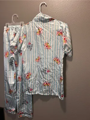 The Pink Panther Satin Pajama Set Womens Large L Blue White Striped Pjs Silky thumbnail 2