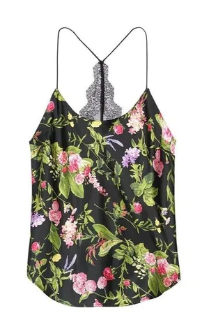 Victorias Secret Satin Camisole Top NWT Black Floral Lace Back Halter Size L thumbnail 1