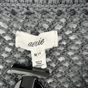Aerie Women Dark Gray‎ Open Knit Quarter Zip Cropped Cotton Sweater Size M thumbnail 4