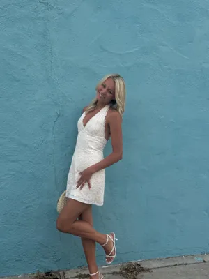 Princess Polly Nataliana Lace Halter Mini Dress White thumbnail 4