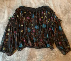 Free People Size Large Wild Flowers Honey Floral Mesh Blouse Top Peasant… thumbnail 1