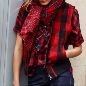 EUC Madewell Buffalo Plaid Sherpa Lined Zip Front Vest Size XS thumbnail 1