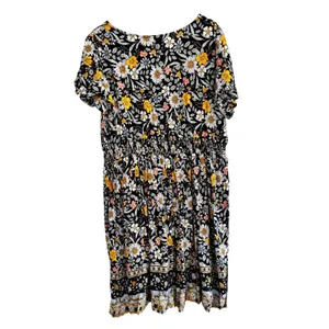 Agnes Orinda Womens 1X Floral Smocked Waist Midi Dress Black Daisy Boho 6351 thumbnail 8