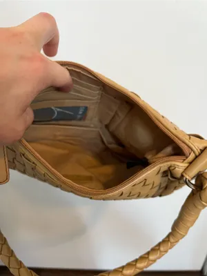 Nine West Braided Woven Shoulder Bag Tan USED purse light brown zipper thumbnail 6
