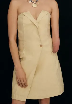 NWT MAEVE Anthropologie Strapless Yellow Cream Dress Size 6 thumbnail 1