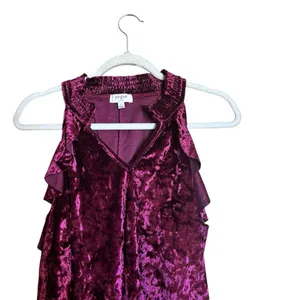 Umgee Top Womens Large Burgundy Crushed Velvet Ruffle Cold Shoulder Blouse thumbnail 2