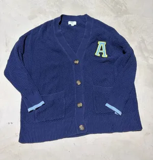 Aerie Navy Knit V‑Neck Cardigan Sweater with 'A' Patch large thumbnail 1