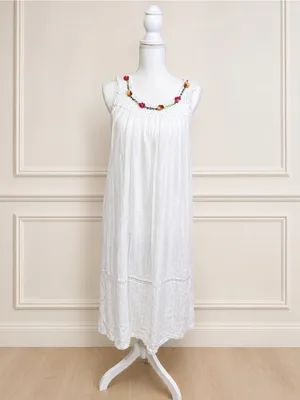 Handmade Cadeltef Ecuador White Cotton Crochet Floral Maxi Dress Boho Cottagecore thumbnail 2