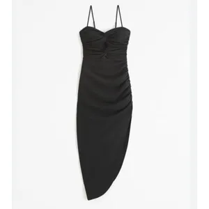 NEW Abercrombie & Fitch Satin Effect Ruched Midi Dress Women's‎ SP Black Party thumbnail 2