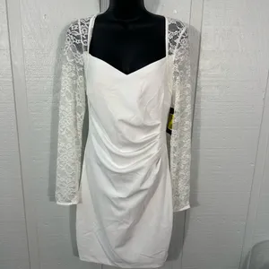 Guess Women’s White Bodycon Dress with Lace Sleeves Size 8 NWT thumbnail 3