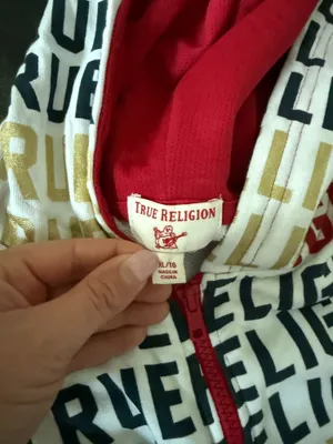 True Religion Y2K Hoodie Women XL Full Zip Logo AOP Streetwear Red Gold Graphic thumbnail 4
