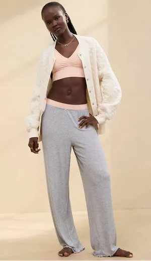 NWT Aerie Real Soft® Rib Trouser Grey PJ. Size XXL thumbnail 3