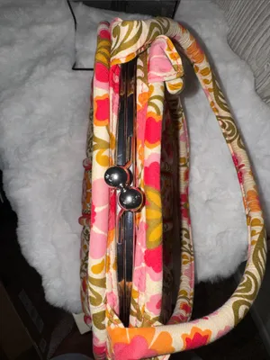 Vera Bradley Floral Quilted Handbag-Pink, Olive & Orange thumbnail 5