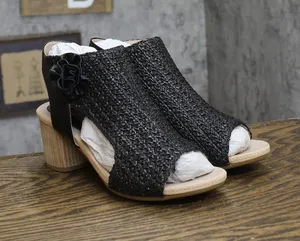 NWT G.C. Shoes Rosette Woven Block Heel Dress Sandals with Back Zip Black 8.5M thumbnail 1