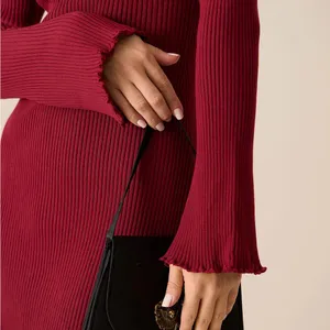 Rihoas Women's Red Bell Sleeve Bodycon Sweater Dress thumbnail 3