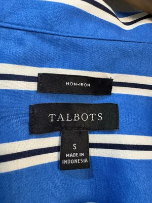 Blue Talbots Striped Non-Iron Half Button Down Shirt Size S Like New thumbnail 6