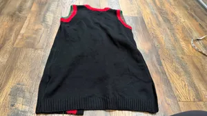 Christmas Embroidered Open Duster Cardigan Sweater Vest Size Medium Black thumbnail 7
