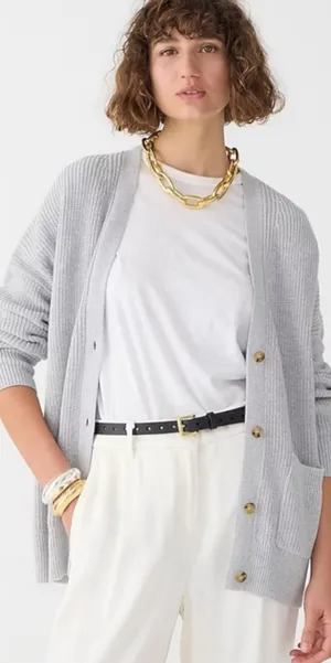 J. Crew V-neck Cotton Cashmere Blend Cardigan Sweater Heather Dove Medium BS950 thumbnail 1