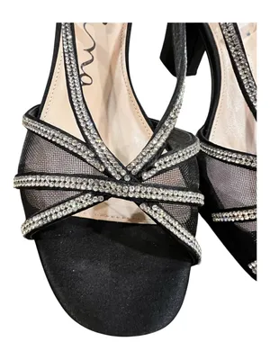 Nina Bonney Rhinestone Mesh Block Heel Sandals Black Size 8M NIB thumbnail 9