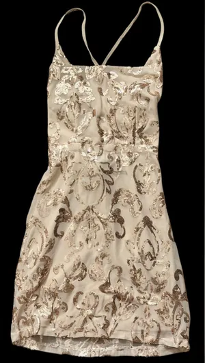 Cream with gold floral adjustable Spaghetti Strap Dress thumbnail 1