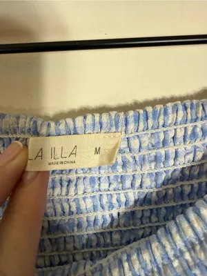 Illa Illa Blue White Gingham Ruffle Off The Shoulder Two Piece Short Set Medium thumbnail 12