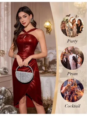 NEW Wedtrend Sparkly Halter Formal Cocktail Dress Midi Shimmer S thumbnail 5
