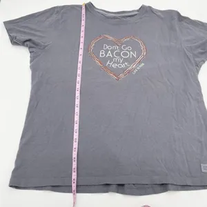 Life Is Good Don't Go Bacon My Heart Grey Cotton T-shirt Tee Women's Size Large thumbnail 8
