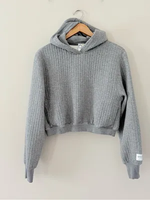Aerie OFFLINE By Aerie Coffee Run Cropped Hoodie Grey Pullover Ribbed Size M thumbnail 12