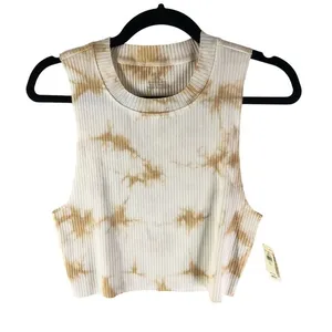 Aerie Womens Rebel Cropped Tank Top Tie-Dye Ribbed Beige & White XL thumbnail 1