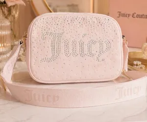 Juicy Couture Let It Shine Pink Velour Glitter Logo Crossbody Bag NWT thumbnail 1
