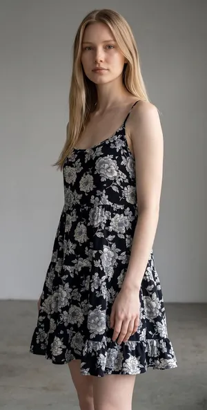 Brandy Melville Jada Dress One Size Black Floral Mini Sundress Spaghetti‎ Strap thumbnail 1