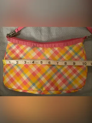 Vtg Y2K Lesportsac Pastel Gingham madras purse with Pink Trim thumbnail 7