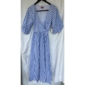 Staud Jodie Midi Wrap Dress Sea Stripe S Bridal Wedding Guest Coastal Nautical thumbnail 5