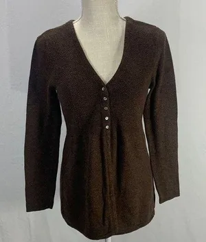 Sarah Spencer Wool Blend Brown V Neck Cardigan Sweater Size Large thumbnail 1