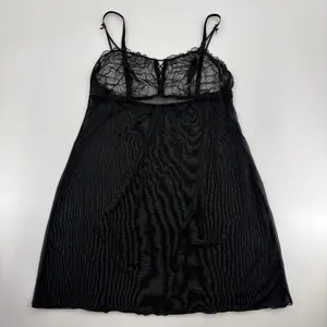 Black Sheer Lace Babydoll Lingerie Chemise Bow Detail Mesh Nightgown thumbnail 2