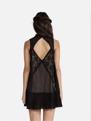 Free People ONE Black Lace Angel Dress Whimsigoth Cutout Size XS. thumbnail 2