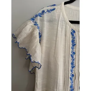 Free People Santiago Embroidered Boho Mini Dress Ivory and Blue‎ Size Medium thumbnail 7