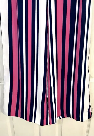 Express SzM High Rise Striped Paperbag Wide Leg Pants Pink Navy White thumbnail 3