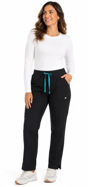 FIGS Technical Collection Black Cargo Scrub Pants Teal Drawstring S Petite thumbnail 1
