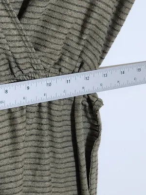 Billabong Womens Olive Green Stripe Long Sleeve Romper Shorts Size Medium Flaw thumbnail 7