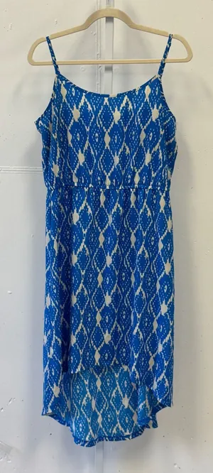 LOFT Ann Taylor Blue White Ikat Diamond High Low Midi Dress Size 10 333733 thumbnail 1