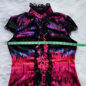 Baby Phat -257 Y2K satin like lace and sequin blouse hot pink and‎ black Large thumbnail 10