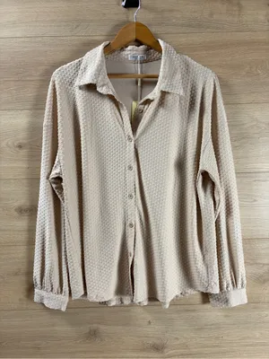 EKOUAER Beige Dot-Textured Button-Front Lounge Set NWT Large thumbnail 4