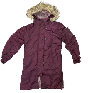 Abercrombie & Fitch Womens Maroon Red Fur Trim Hooded Lined Parka Jacket Size XS thumbnail 1