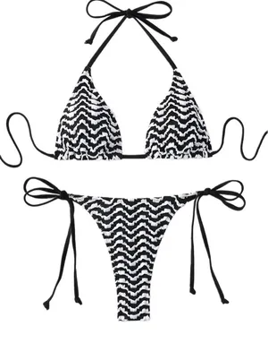 Amazon Black & White Wave-Print Tie-Side Triangle Bikini thumbnail 1