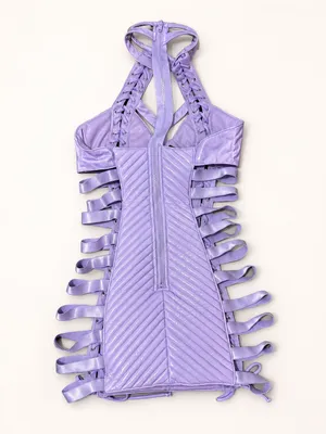 Dolls Kill Club Exx Lavender Holographic Lace-Up Mini Dress thumbnail 2