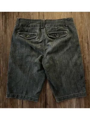 Y2K One 5 One Denim Bermuda Capri Jean Shorts Dark Wash 8 thumbnail 3